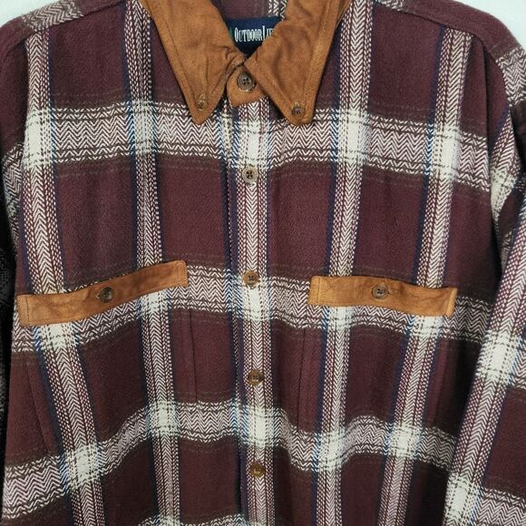Outdoor Life Mens Plaid Pattern Faux Suede Full Button Flannel Shacket Size XL - Picture 4 of 7